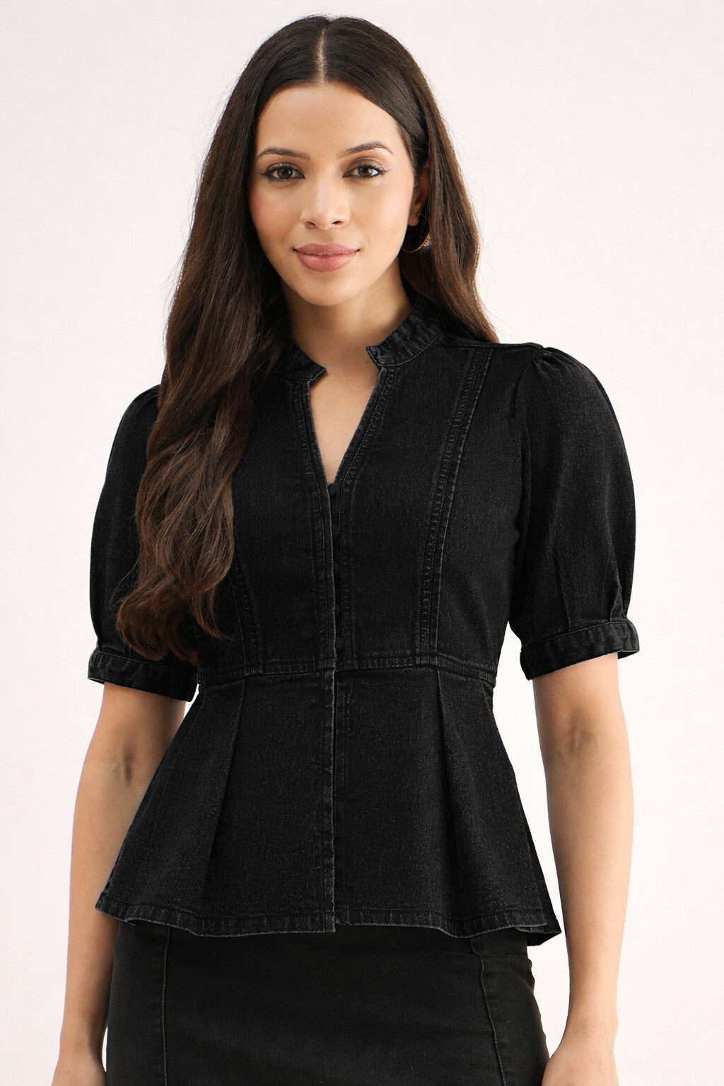 Denim Blouson Top