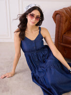 Denim Strappy Tiered Dress