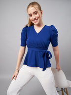 Royal Blue Wrap Peplum Top