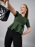 Green Wrap Peplum Top
