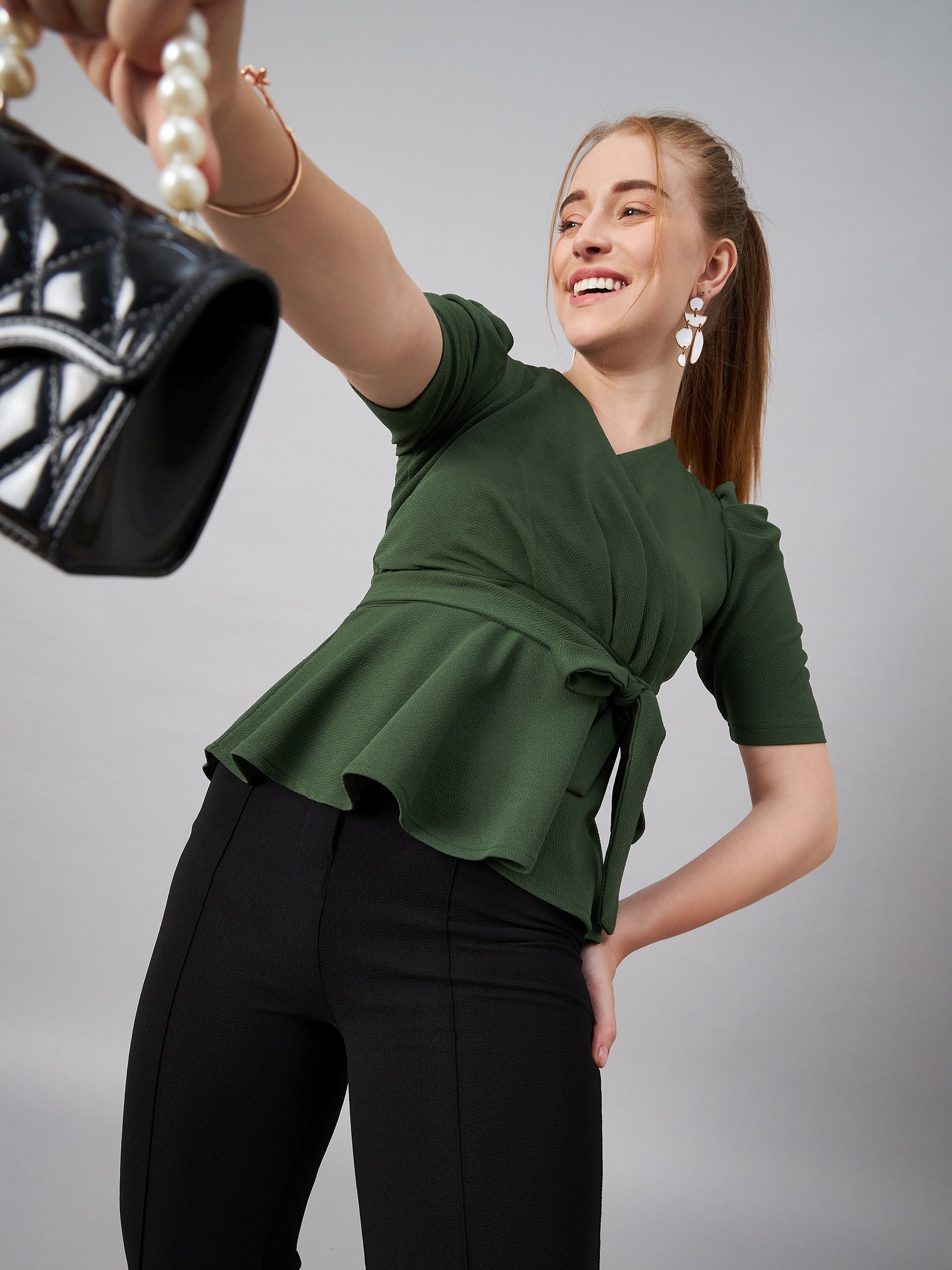Green Wrap Peplum Top