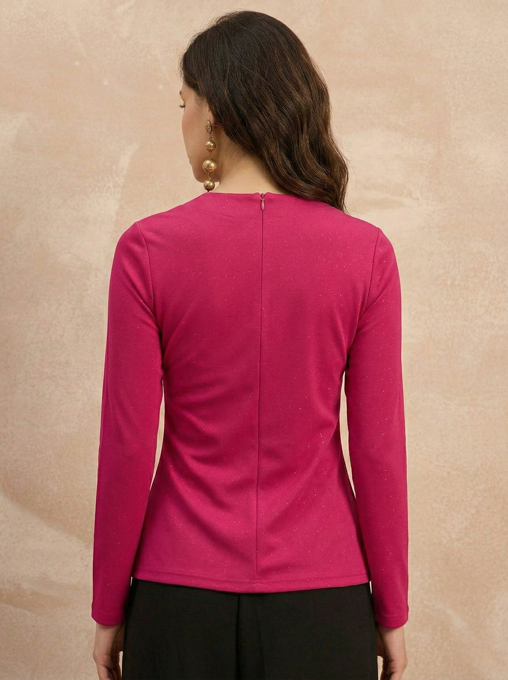 Fuchsia Pink Glitter Square Neck  Peplum Top