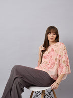 Peach Mesh Floral Top