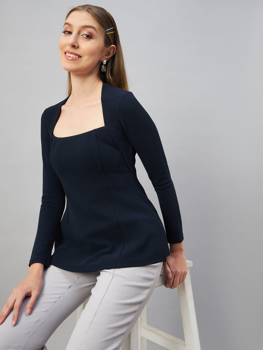 Navy Blau Peplum Top