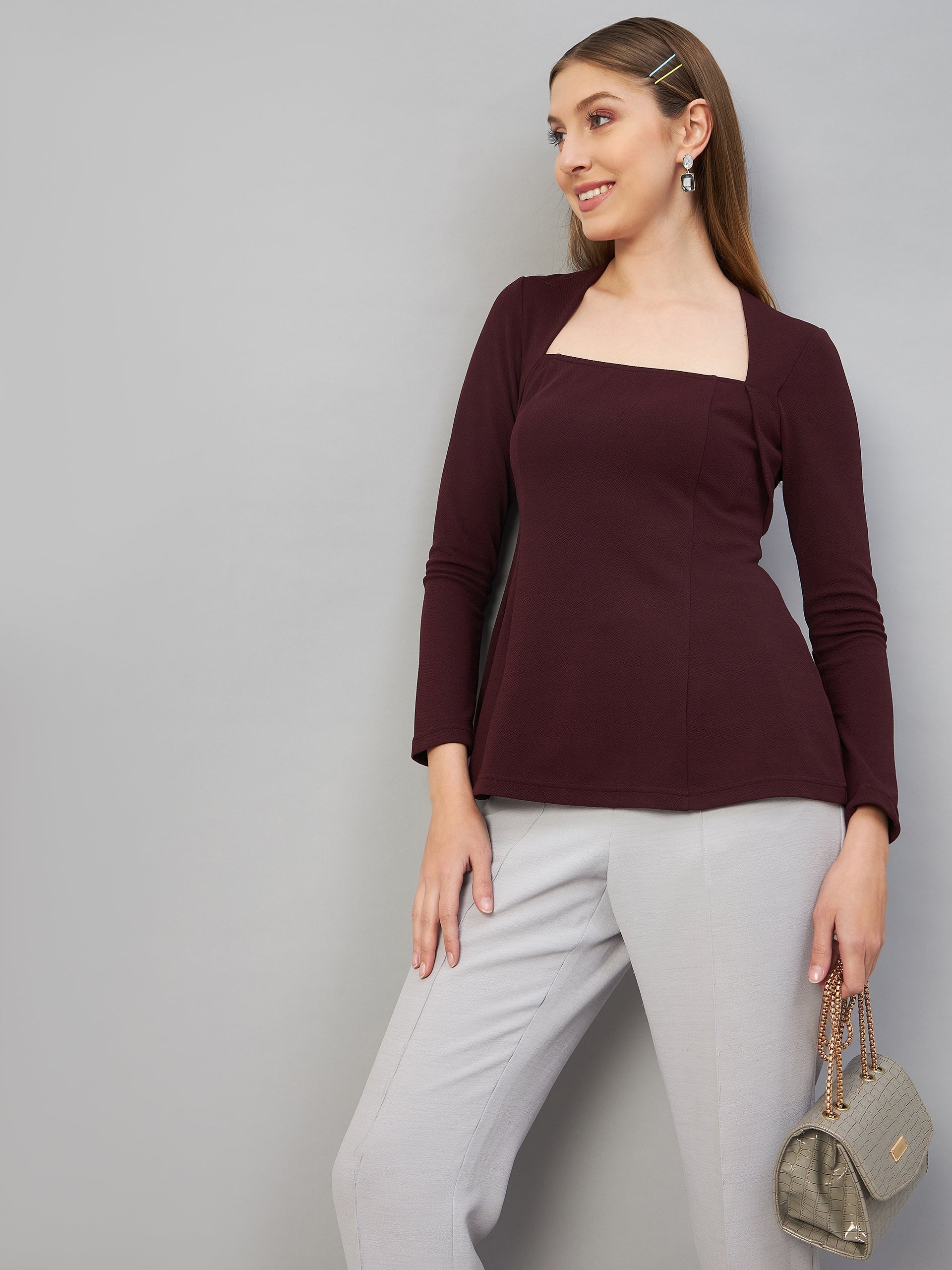 Wine Peplum Top