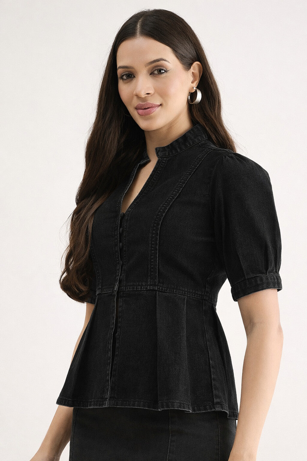 Denim Blouson Top