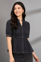 Denim Blouson Top