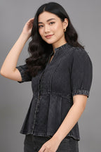 Denim Blouson Top