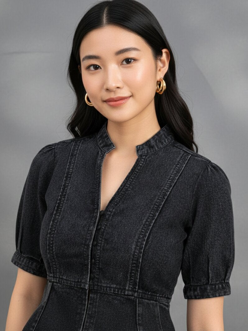 Denim Blouson Top